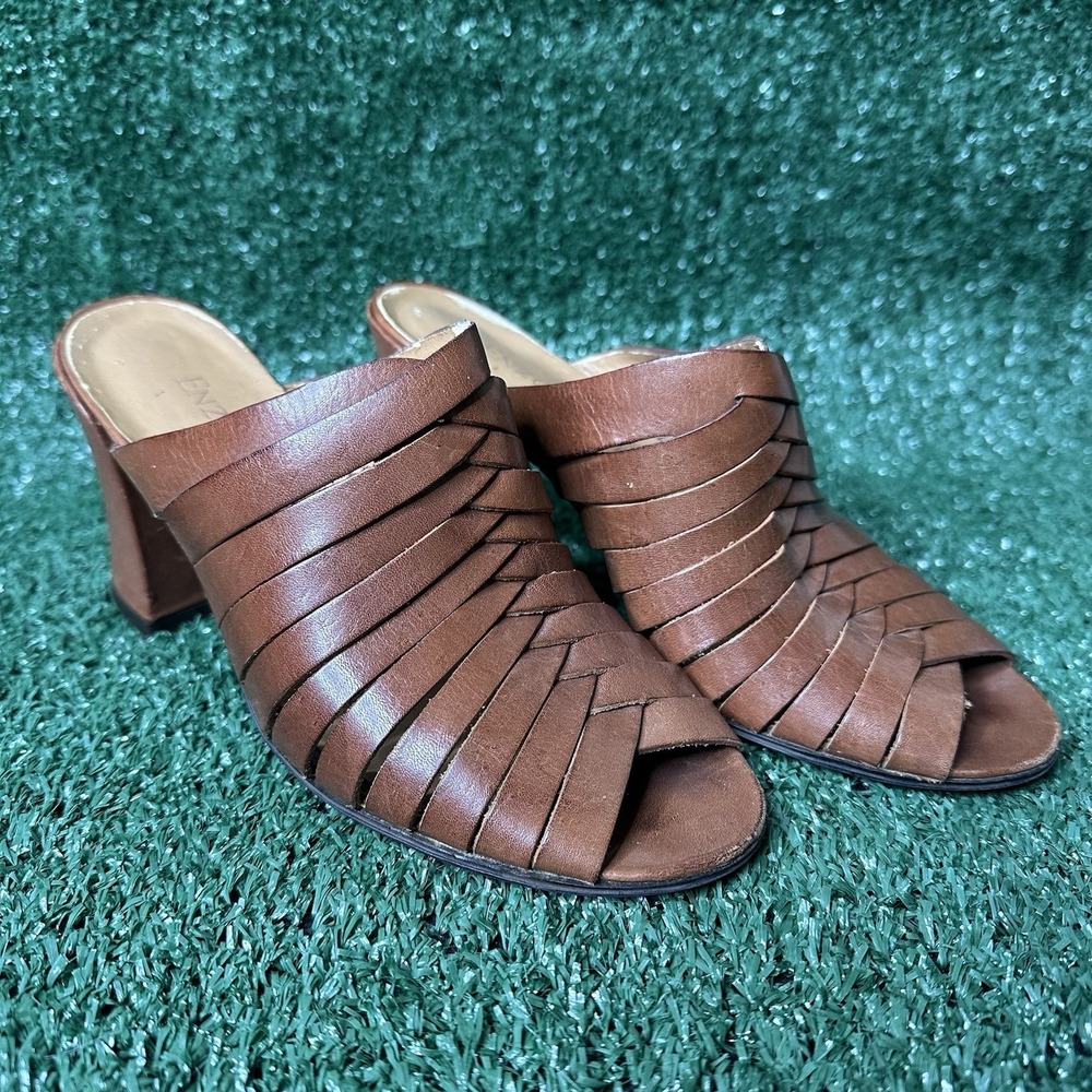 Enzo Angiolini Women's Heel Open Toe Sandals Straps Pumps Brown Leather Size 6M